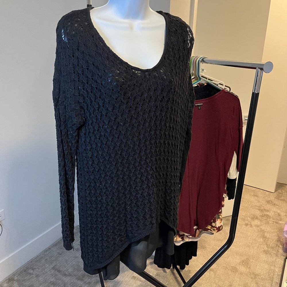 She & Sky // Black Crochet Tunic Sweater